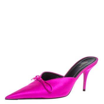 Pre Owned Balenciaga Pink Satin Slash Mules Size 40