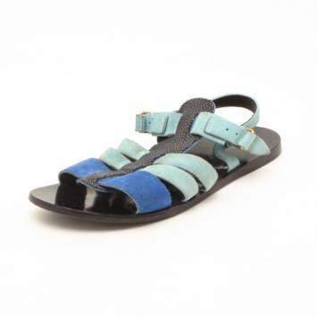 Pre Owned Balenciaga Light Blue Suede and Stingray Sandals Size 37.5