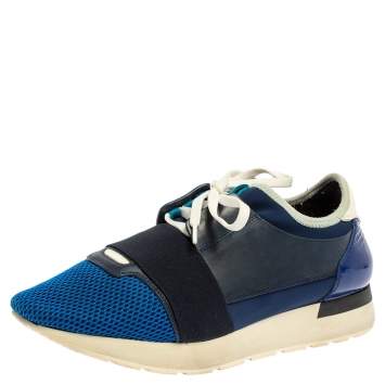 مملوكة مسبقًا Balenciaga Blue Suede Leather And Mesh Race Runner Low Top Sneakers Size 40