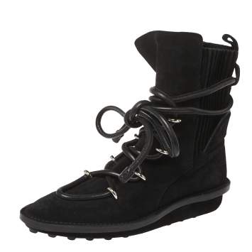 Pre Owned Balenciaga Black Suede Leather Snow Mountain Ankle Wrap Boots Size 39