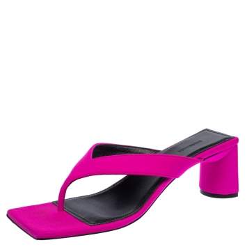 Pre Owned Balenciaga Pink Satin Square Toe Thong Sandal Size 37