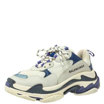 مملوكة مسبقًا Balenciaga White/Blue Mesh And Leather Triple S Low Top Sneakers Size 37