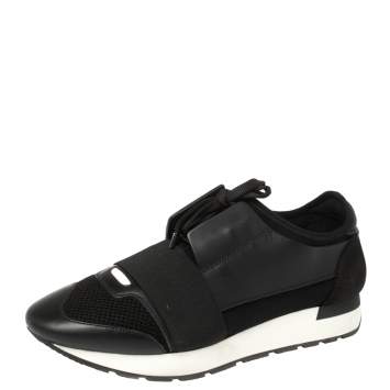 Pre Owned Balenciaga Black Suede/Leather Mesh And Fabric Race Runner Low Top Sneakers Size 40