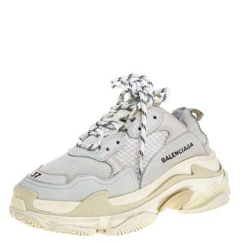 Pre Owned Balenciaga Tri Color Mesh And Leather Triple S Low Top Sneakers Size 37