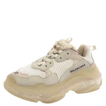 Pre Owned Balenciaga Tri Color Leather and Mesh Triple S Trainer Sneakers Size 37
