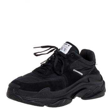 مملوكة مسبقًا Balenciaga Black Nylon and Suede Leather Triple S Low Top Sneakers Size 39