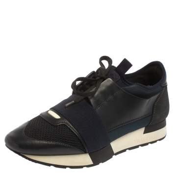 مملوكة مسبقًا Balenciaga Blue Leather And Mesh Race Runner Sneakers Size 39