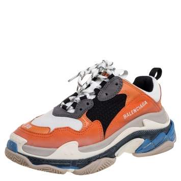 Pre Owned Balenciaga Multicolor Mesh and Leather Triple S Platform Sneakers Size 38