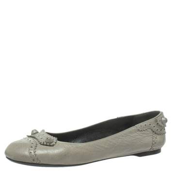 Pre Owned  Balenciaga Grey Brogue Leather Arena Studded Ballet Flats Size 38.5