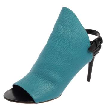 Pre Owned Balenciaga Blue Leather Glove Open Toe Slingback Sandals Size 37