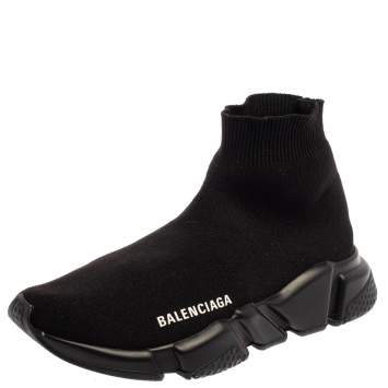 Pre Owned Balenciaga Black Knit Fabric Speed Trainer Sneakers Size 36