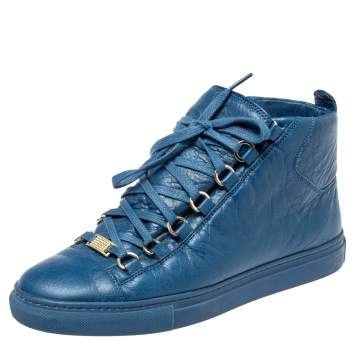 Pre Owned Balenciaga Blue Leather Arena High Top Sneakers Size 38