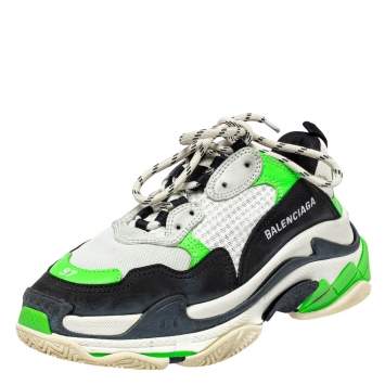 Pre Owned Balenciaga Tri Color Mesh And Leather Triple S Low Top Sneakers Size 37