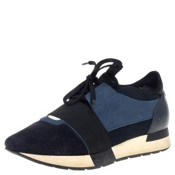 Pre Owned Balenciaga Blue Suede and Leather Race Runner Sneaker Size 39