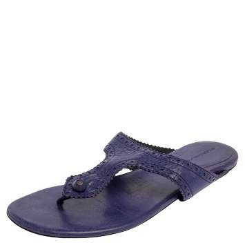 Pre Owned Balenciaga Purple Leather Thong Sandals Size 38