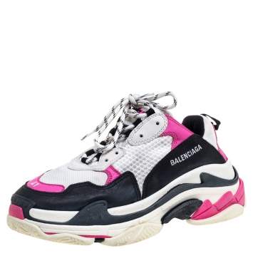 Pre Owned Balenciaga Multicolor Leather And  Mesh Triple S Platform Sneakers Size 41