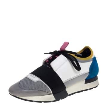 Pre Owned Balenciaga Multicolor Leather and Mesh Race Runner Sneakers Size 38
