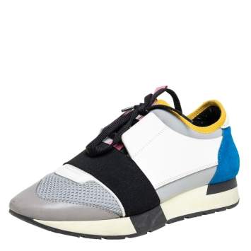 Pre Owned Balenciaga Multicolor Mesh And Leather Race Runner Sneakers Size 38