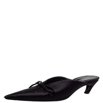 Pre Owned Balenciaga Black Satin Knife Mule Pumps Size 37.5