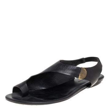 Pre Owned Balenciaga Black Leather Slingback Flat Sandals Size 40