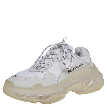 Pre Owned Balenciaga Grey Mesh And Leather Triple S Clear Sole Sneakers Size 37