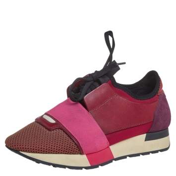 Pre Owned Balenciaga Multicolor Leather And Mesh Race Runner Sneakers Size 37