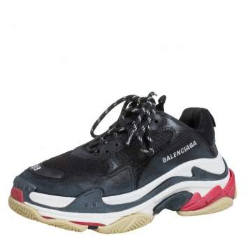 Pre Owned Balenciaga Black Leather And Mesh Triple S Clear  Sneakers Size 38