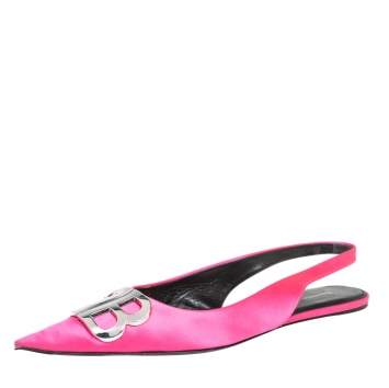 Pre Owned Balenciaga Pink Satin Knife Logo Embellished Flats Size 39