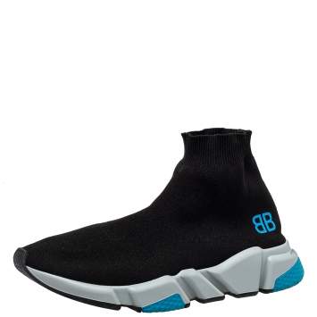 Pre Owned Balenciaga Black Knit Fabric Speed Trainer Sneakers Size 41