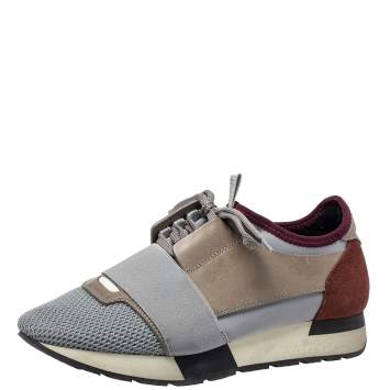 Pre Owned Balenciaga Multicolor Mesh And Suede Race Runners Low Top Sneakers Size 38