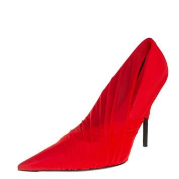 Pre Owned Balenciaga Red Stretch Fabric Pointed Toe Pumps Size 39.5