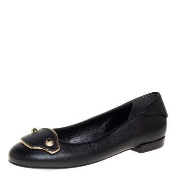Pre Owned Balenciaga Black Leather Embellished Ballerina Flats Size 37
