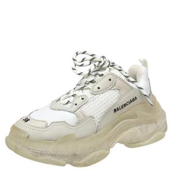 Pre Owned Balenciaga White Mesh And Leather Triple S Clear Sole Platform Sneakers Size 38