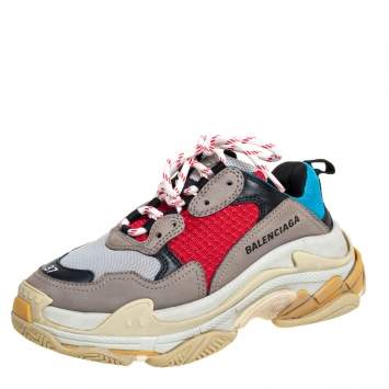 Pre Owned Balenciaga Multicolor Mesh And Leather Triple S Low Top Sneakers Size 37