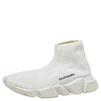 Pre Owned Balenciaga White Knit Fabric Speed Trainer Slip On Sneakers Size 40