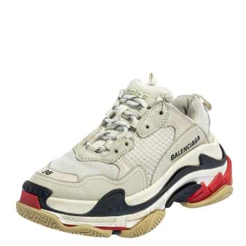 Pre Owned Balenciaga White Mesh And Leather Triple S Low Top Sneakers Size 36