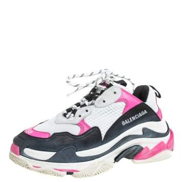 Pre Owned Balenciaga Multicolor Nubuck And Mesh Triple S Lace Up Sneaker Size 38
