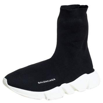 Pre Owned Balenciaga Black Cotton Knit Speed High Top Sneakers  Size 40