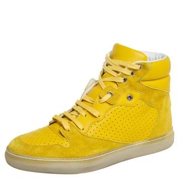 Pre Owned Balenciaga Yellow Suede And Perforated Leather High Top Sneakers Size 38