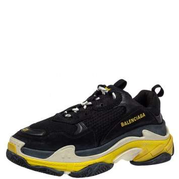 Pre Owned Balenciaga Black Mesh And Leather Triple S Low Top Sneakers Size 41
