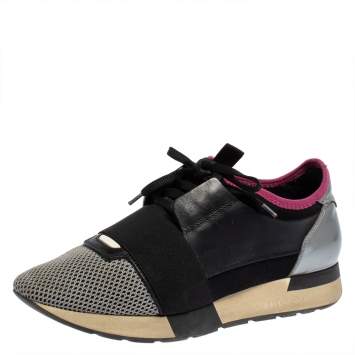 Pre Owned Balenciaga Multicolor Leather And Mesh Race Runner Sneakers Size 39
