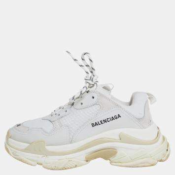 Pre Owned Balenciaga Grey Mesh And Leather Triple S Sneakers Size 38
