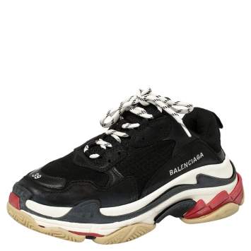 Pre Owned Balenciaga Black Leather and Mesh Triple S Low Top Sneakers Size 39