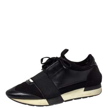Pre Owned Balenciaga Black Suede And Leather Race Runner Low Top Sneakers Size 39