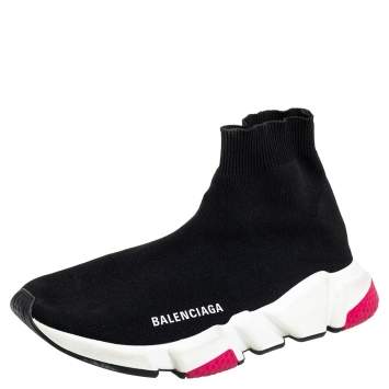 Pre Owned Balenciaga Black Knit Fabric Speed High Top Sneakers Size 39