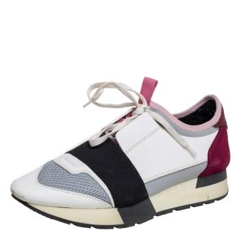 Pre Owned Balenciaga Multicolor Mesh And Leather Race Runner Low Top Sneakers Size 37
