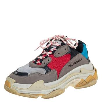 Pre Owned Balenciaga Multicolor Leather And Mesh Triple S Sneaker Size 38