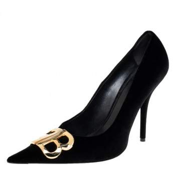Pre Owned Balenciaga Black Velvet BB Knife Pumps Size 40