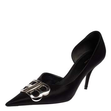 Pre Owned Balenciaga Black Satin BB Knife Pumps Size 38.5