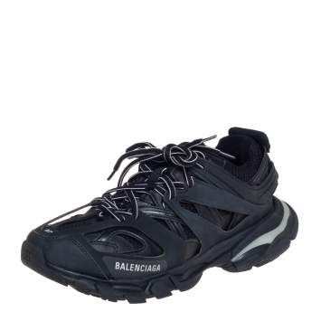 Pre Owned Balenciaga Black Leather And Mesh Track Sneakers Size 40